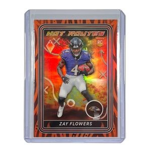 Zay Flowers 2023 Panini Phoenix Football Hot Routes Orange /99 No. HR-6 Ravens